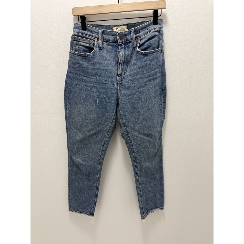Madewell High Rise Slim Boyjean Jeans Womens 26 Raw Hem Distressed Medium Wash